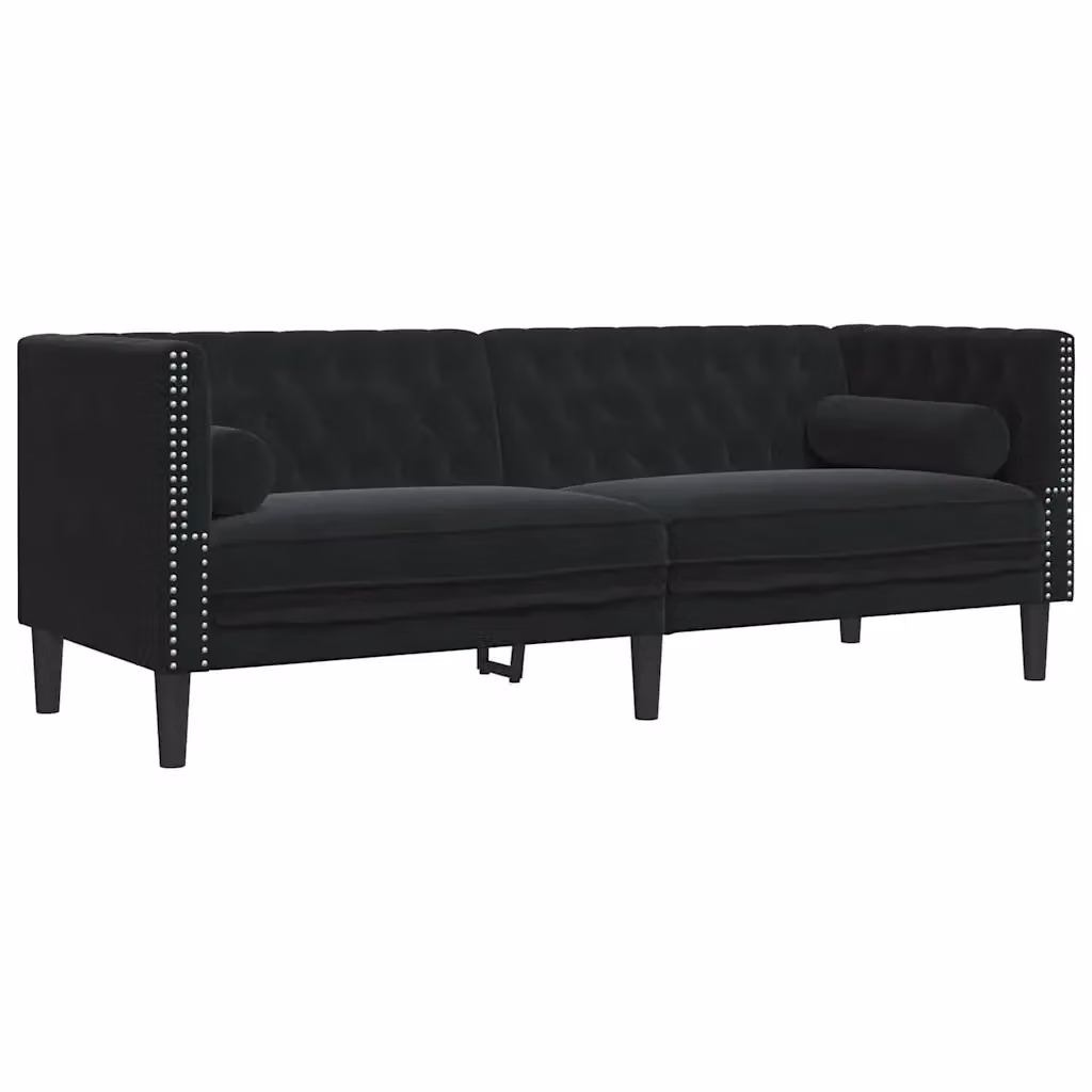vidaXL Divano Chesterfield in Velluto Nero L: 194 cm, P: 74,5 cm, H: 70,5 cm – 2