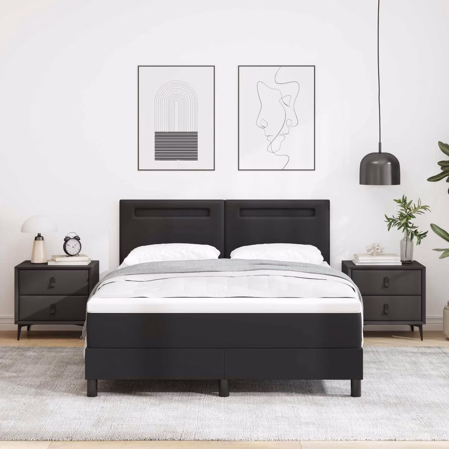 Letto a molle vidaXL con strisce LED sottostante in pelle sintetica nera L: 140 cm, P: 190 cm