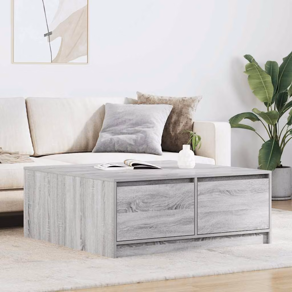 vidaXL Tavolino da Salotto Moderno con Cassetti Grigio, L/P/H: 100 x 100 x 40 cm