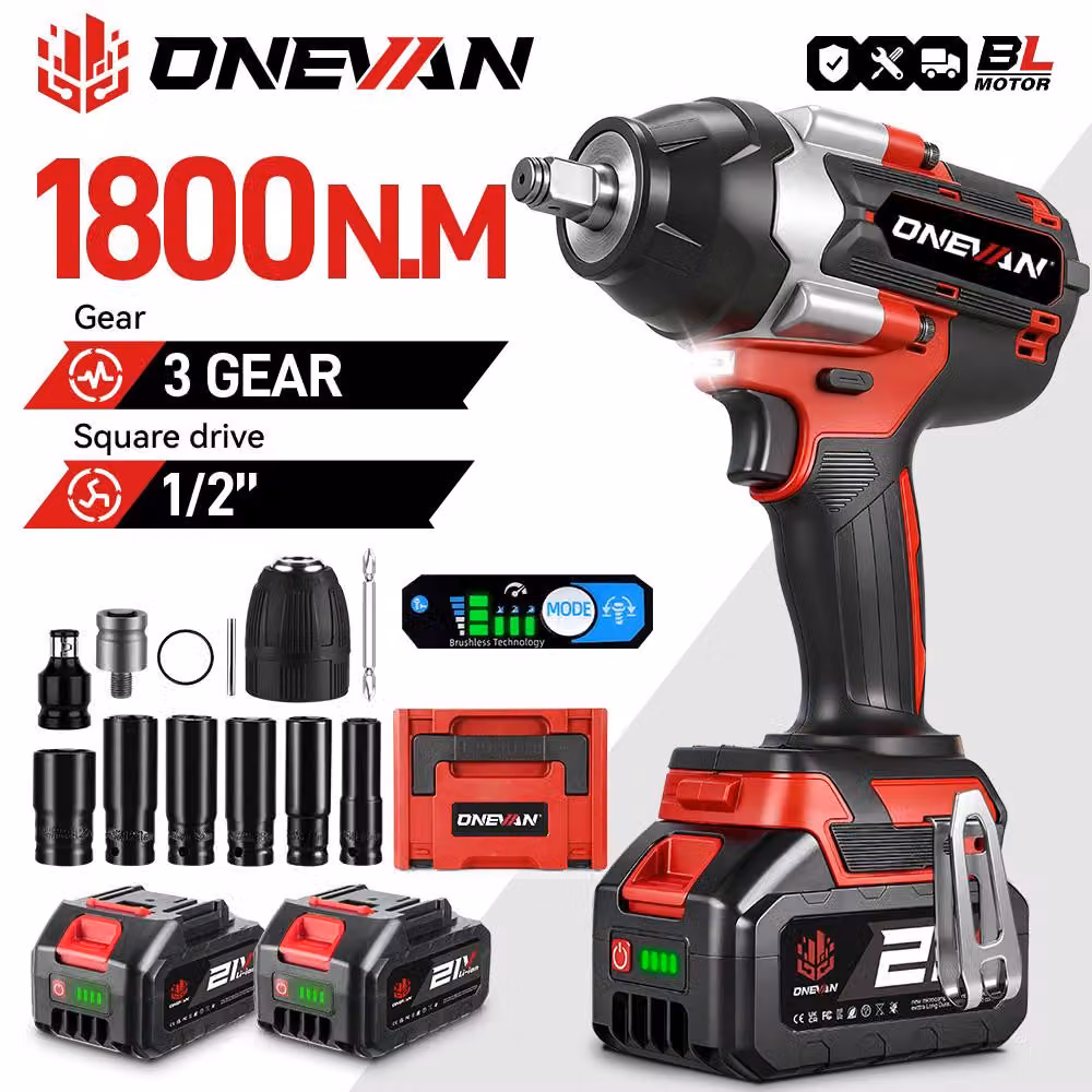 Avvitatore a percussione elettrico senza batteria - Coppia di 1800 Nm - Motore brushless da 18V - Attacco quadrato da 1/2 di pollice