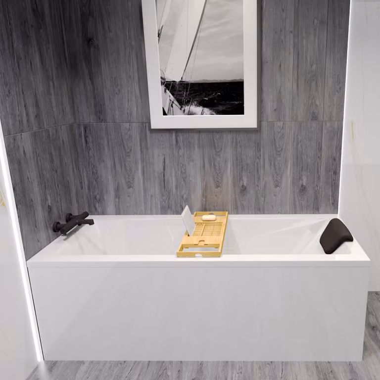 Vasca da bagno rettangolare MODERNA 150x70 + ripiano in bambù per vasca | scarico e piedini GRATIS
