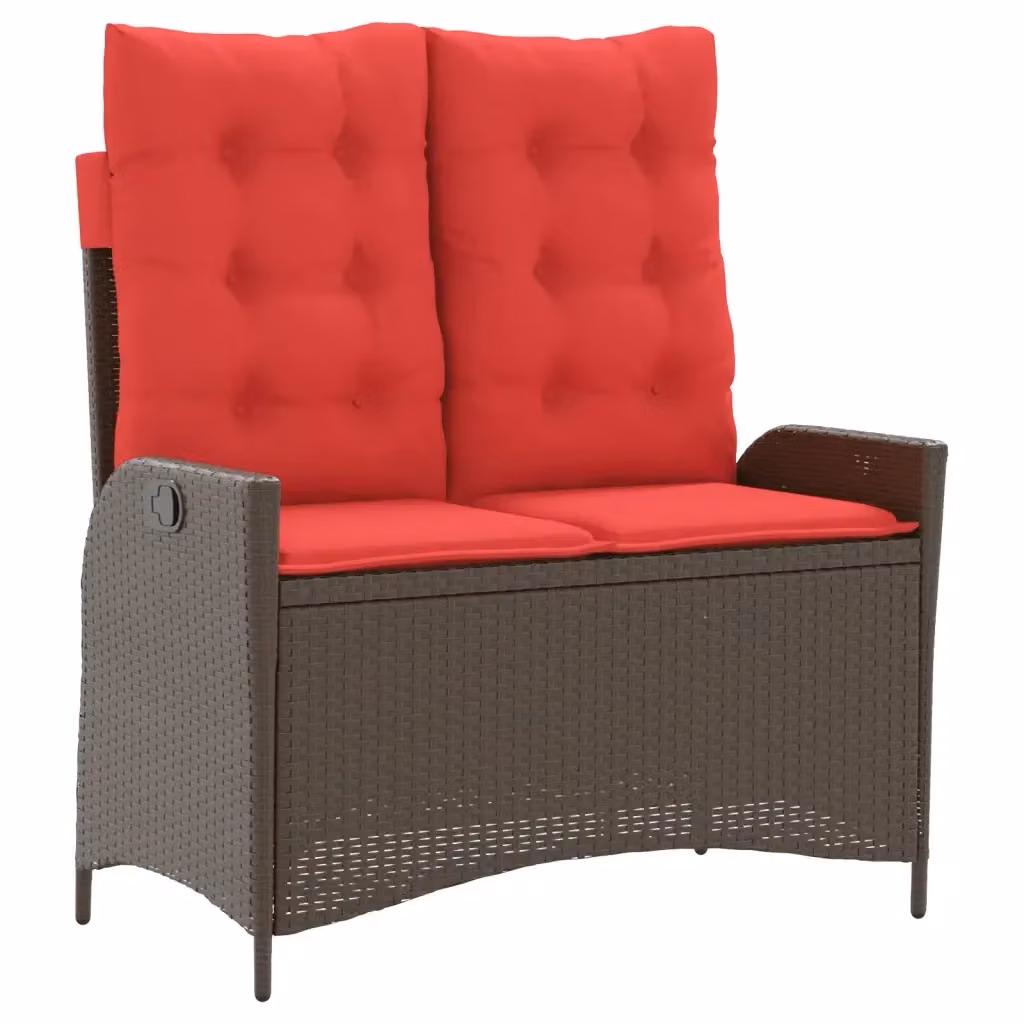 Panca da giardino reclinabile con cuscini vidaXL in rattan e metallo, colore marrone e rosso – 2