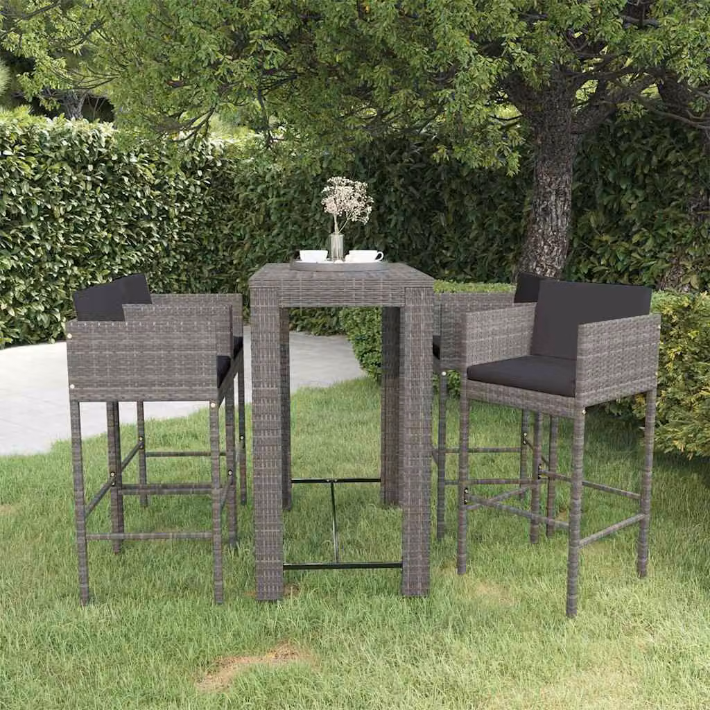 vidaXL Set da Bar da Giardino 5 pz in Polyrattan Grigio con Cuscini