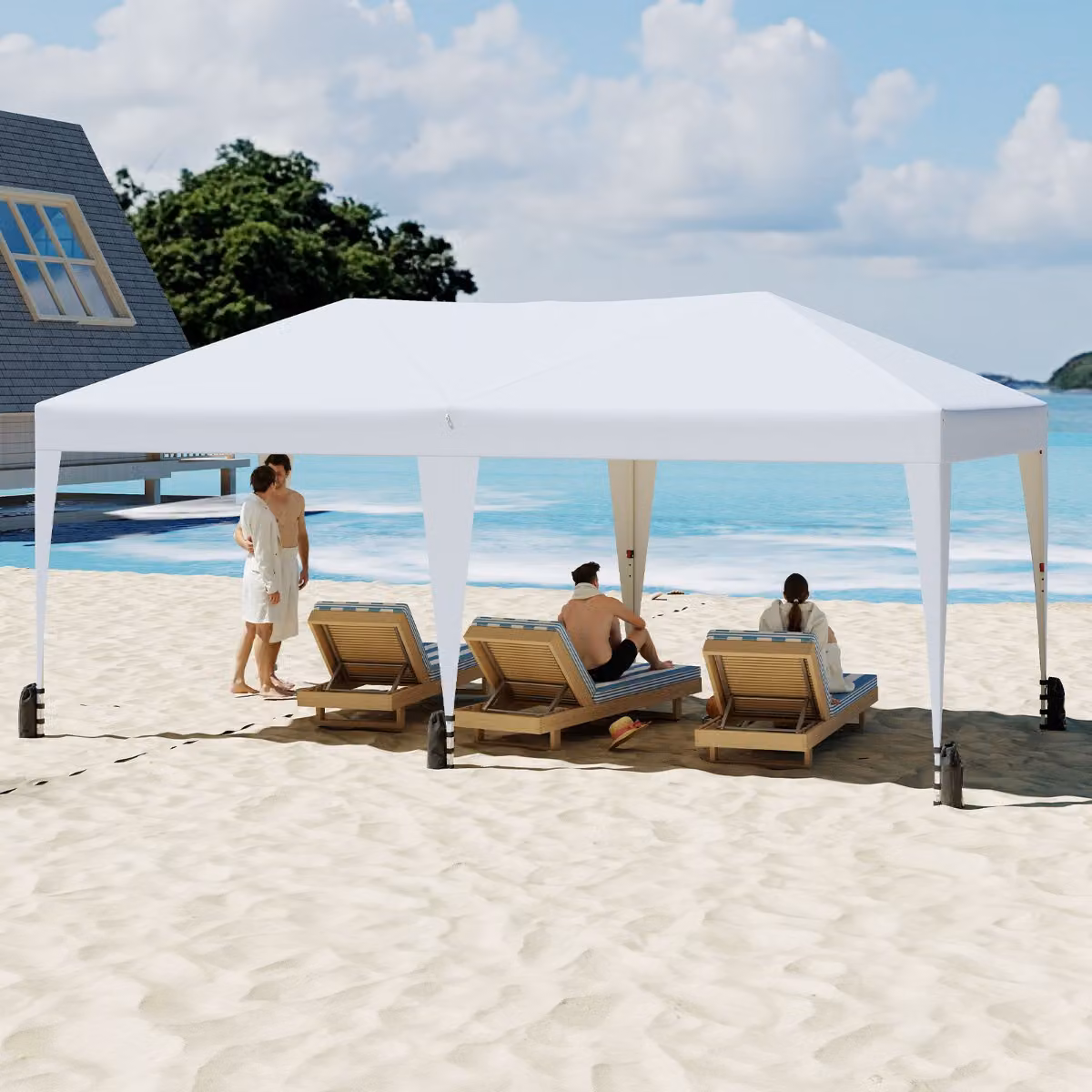 Costway Gazebo Pop-up Portatile da Esterno con Borsa con Ruote e 12 Picchetti, Tenda Pieghevole Bianco L: 590 cm, P: 300 cm, H: 286 cm
