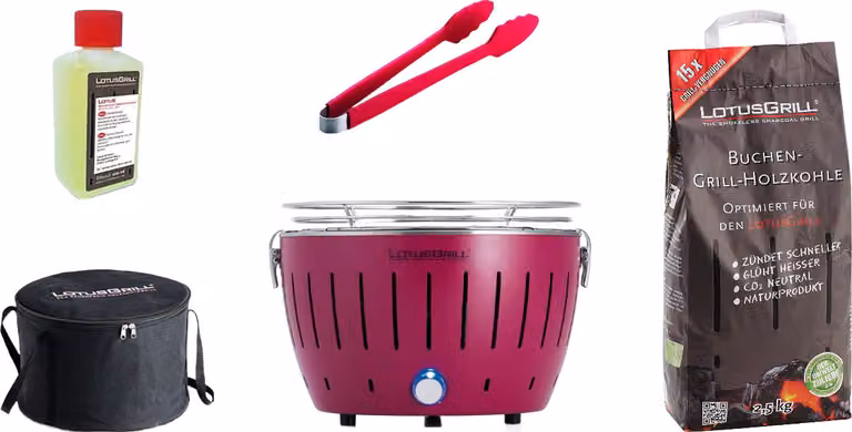 LotusGrill S Small Set iniziale compatto, barbecue a carbonella color prugna, 5 pezzi