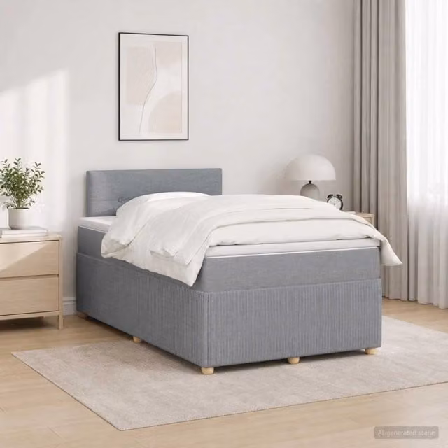 Letto moderno vidaXL con base contenitore a sollevamento, materasso ibrido e illuminazione sottostante, Grigio, L/P: 120 x 200 cm