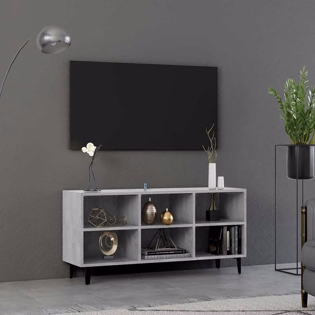 vidaXL Mobile TV con gambe in metallo e finitura grigio cemento, L 103,5 cm x P 30 cm x H 50 cm
