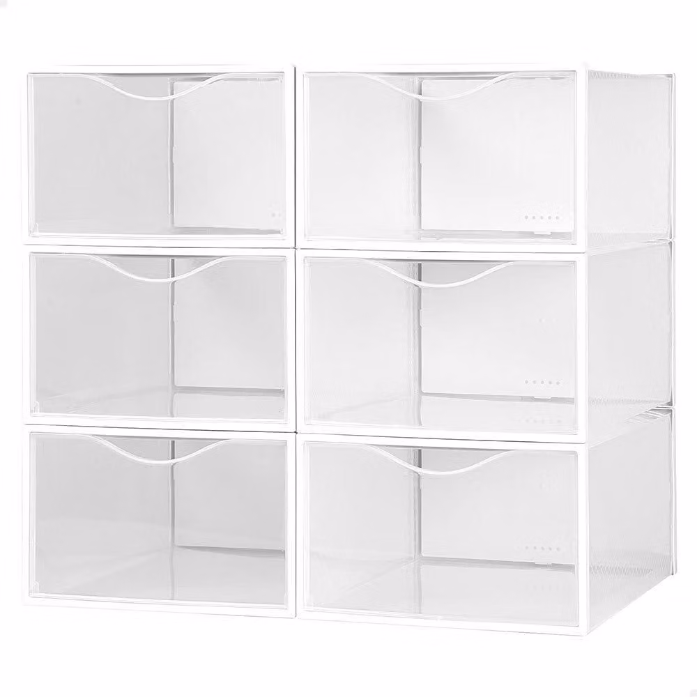 Scatole trasparenti per scarpe, confezione da 6 pezzi, adatte a scarpe fino alla taglia 44, dimensioni 23 x 33,5 x 14,5 cm, ideali per riporre le scarpe