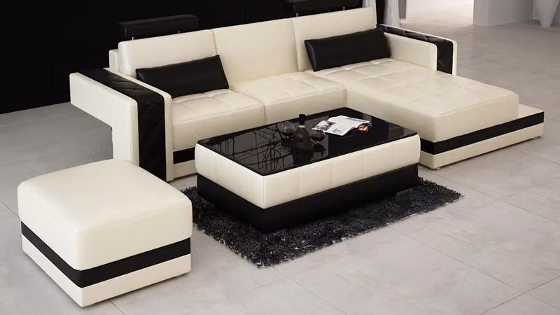 Ledersofa Couch Wohnlandschaft Ecksofa Eck Garnitur Design Modern Sofa L6010D