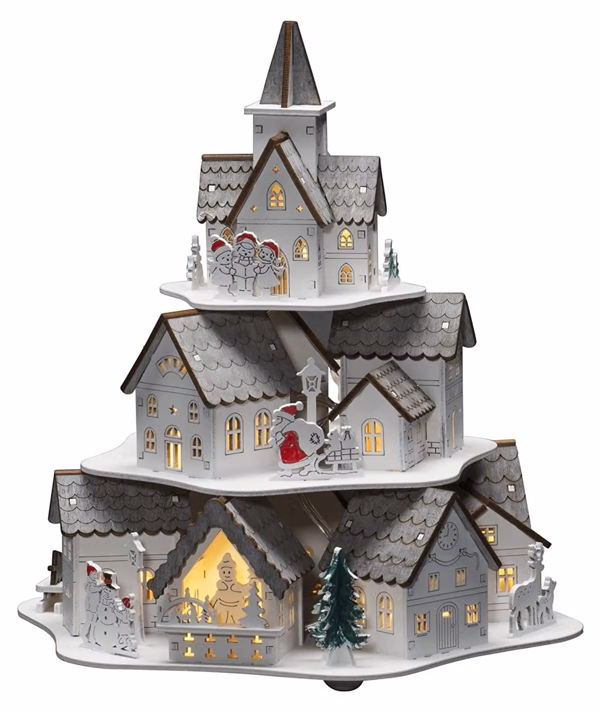 Case a forma di silhouette di alberi in legno, color bianco, con 10 luci LED bianco caldo e timer integrato