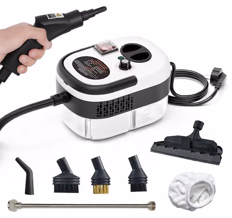 Pulitore a vapore portatile, 2500 W, vapore ad alta pressione, per uso domestico, cucina e auto. Include telecomando. Colore: bianco. Spina di tipo EU, 220V