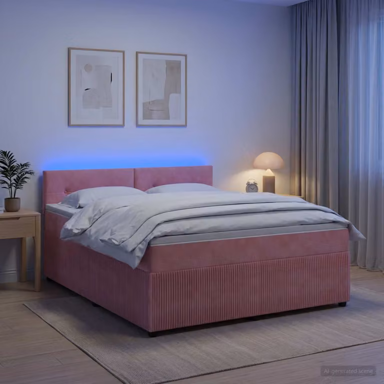 Letto box spring vidaXL con materasso ibrido in velluto rosa L: 140 cm, P: 200 cm