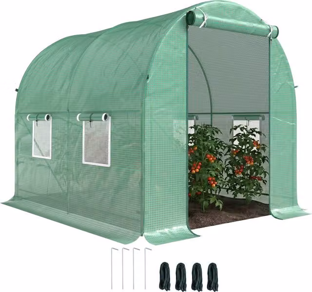 Serra da giardino Outsunny con telaio in acciaio verniciato, 4 finestre in PE e 2 rinforzi diagonali, L: 245 cm, P: 200 cm, H: 198 cm – 1