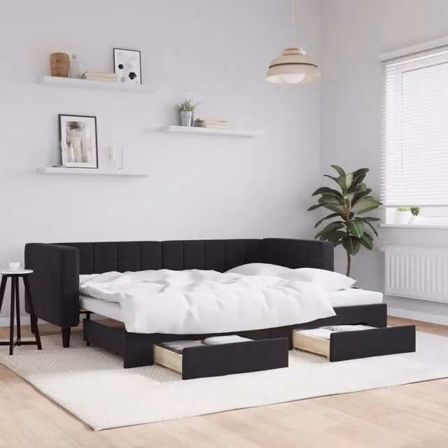 Divano Letto Estraibile con Cassetti-Sofa Letto-Daybed Nero 80x200 cm in Velluto 825195