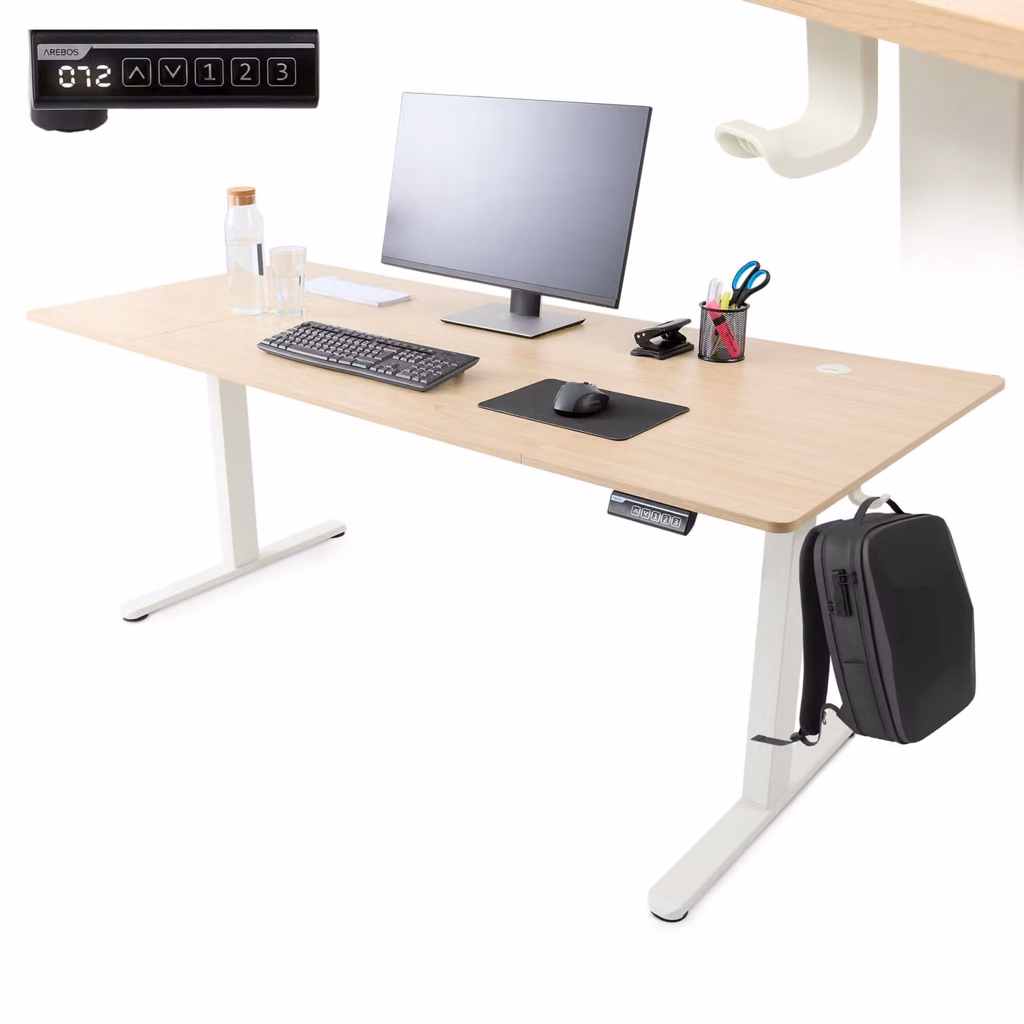 Scrivania AREBOS regolabile elettricamente in altezza 180x80 cm | funzione memoria, beige