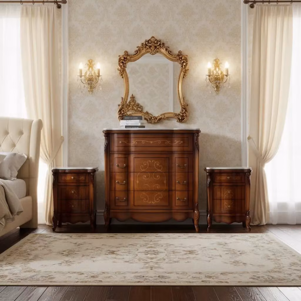 Set di 2 comodini barocchi Mobili 2G in legno di pioppo color noce con piano in marmo – 3