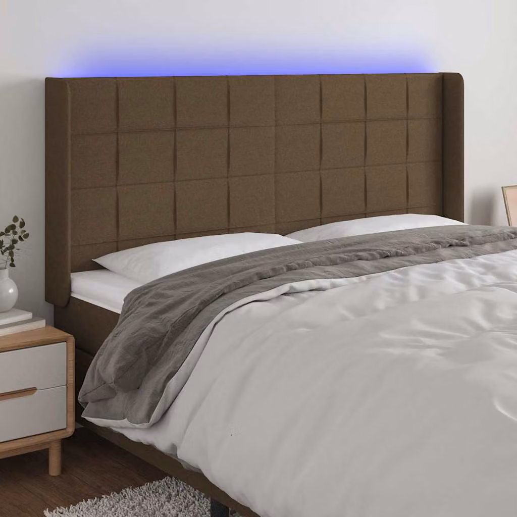 Testiera con LED e porte USB vidaXL in tessuto marrone scuro L: 183 cm, P: 16 cm, H: 118/128 cm – 1