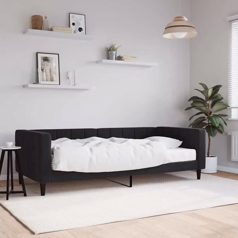 vidaXL Divano Letto in Velluto Nero con Materasso L/P: 90 x 190 cm