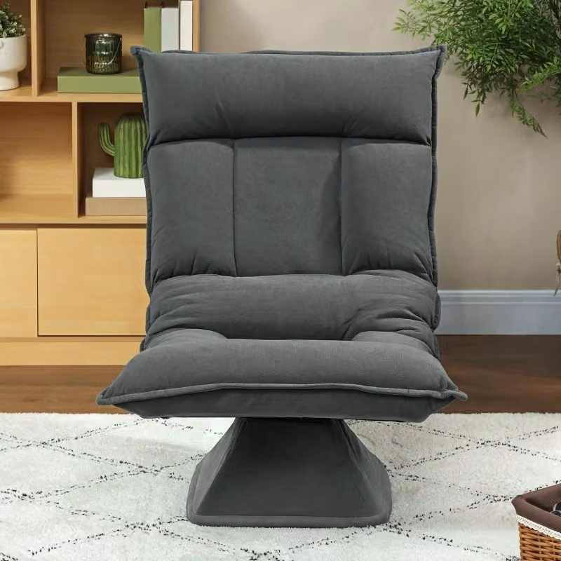 Poltrona relax girevole a 360 gradi OKWISH con schienale regolabile e rivestimento in tessuto grigio – 2
