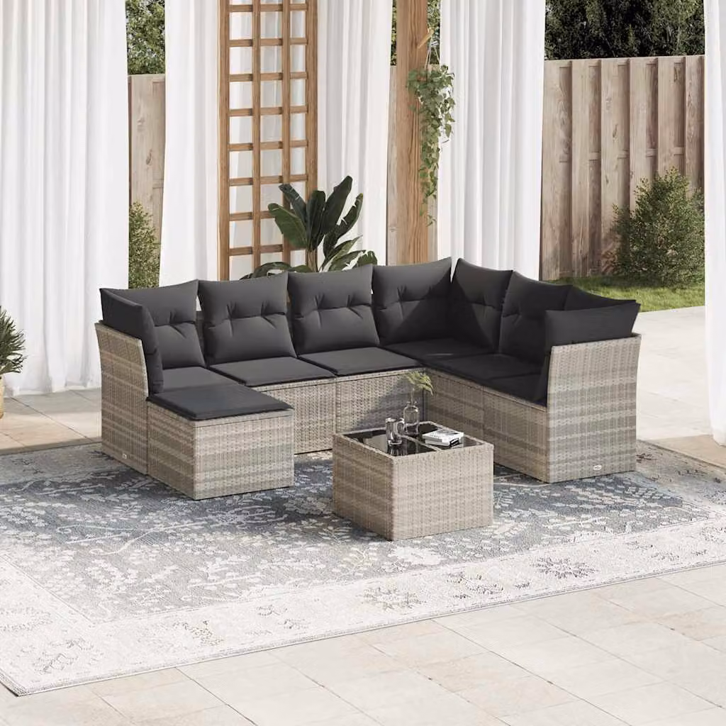 vidaXL Set Divano da Giardino 8pz a L con Cuscini Grigio Moderno in Polyrattan e Acciaio – 1