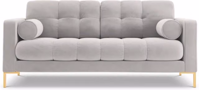 Divano Bali a 2 posti Cosmopolitan Design in velluto argento con cuscini coordinati L: 152 cm, P: 75 cm, H: 92 cm