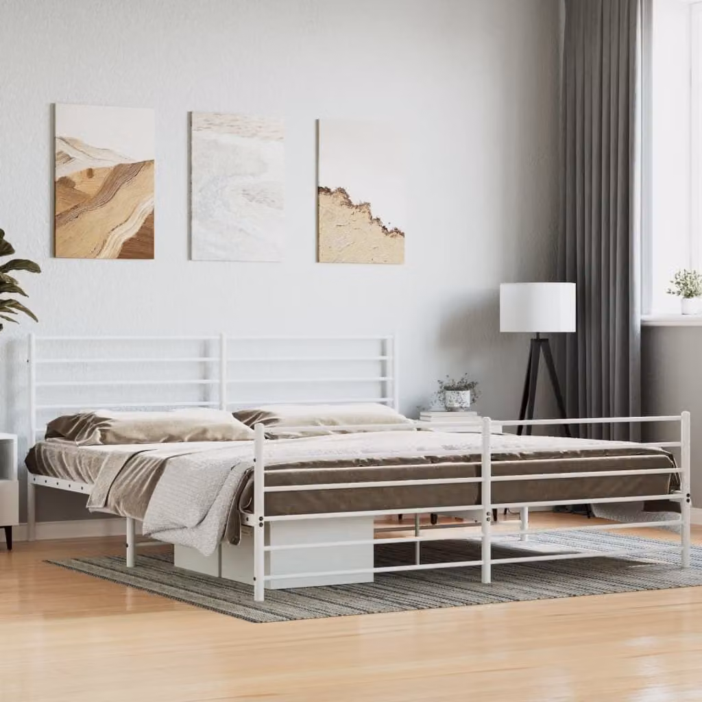 The Living Store Struttura letto con testiera e pediera in metallo bianco 180x200 cm