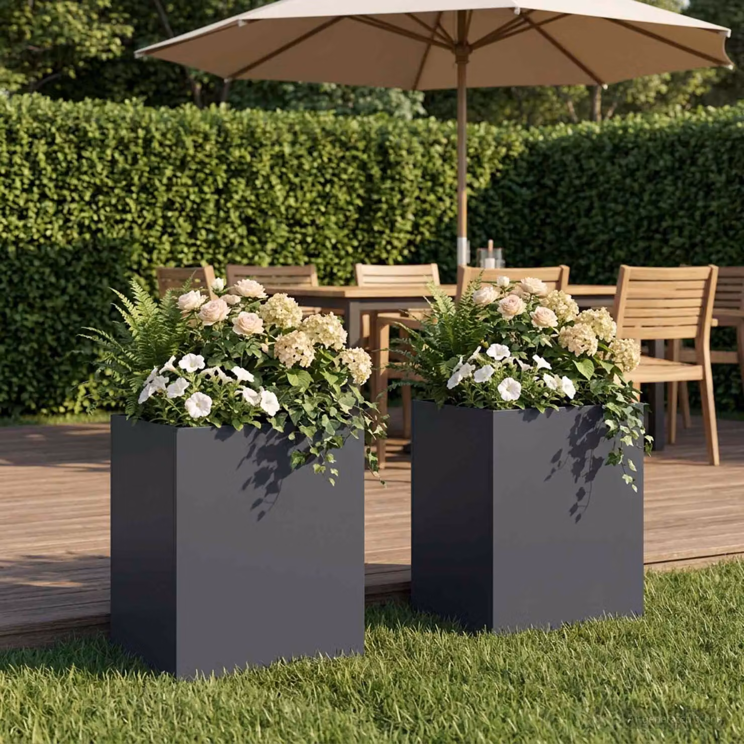 Set di 2 vasi da giardino vidaXL in metallo colore antracite L 40 cm x P 30 cm x H 40 cm