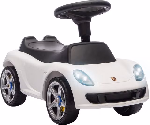 Auto cavalcabile a spinta AIYAPLAY per bambini 18-36 mesi con fari e suoni, modello Porsche, bianco – 1