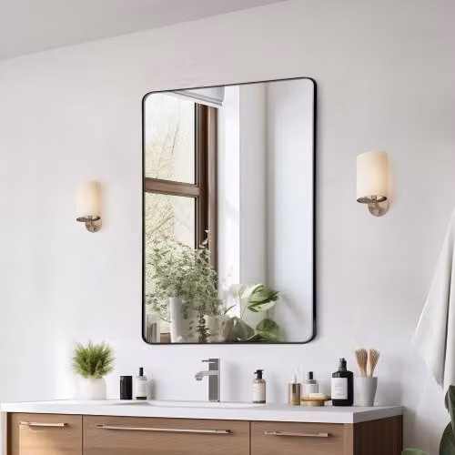 Specchio da parete VEVOR con cornice in lega di alluminio nera, design moderno e rettangolare, L: 91,5 cm, H: 61,0 cm