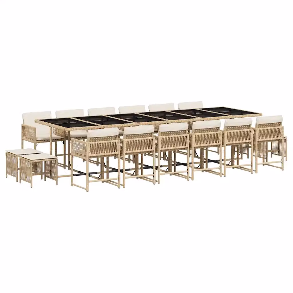 Set da pranzo da giardino vidaXL in polyrattan da 17 pezzi con cuscini beige e piano in vetro – 2