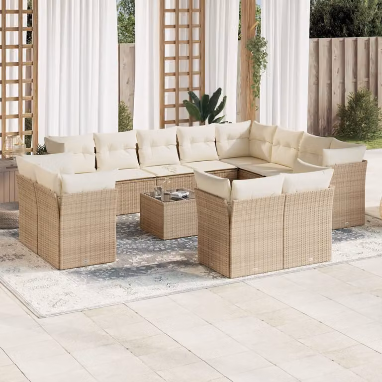 vidaXL Set Divano da Giardino 13 pz in Polyrattan con Cuscini Beige e Tavolino da Esterno