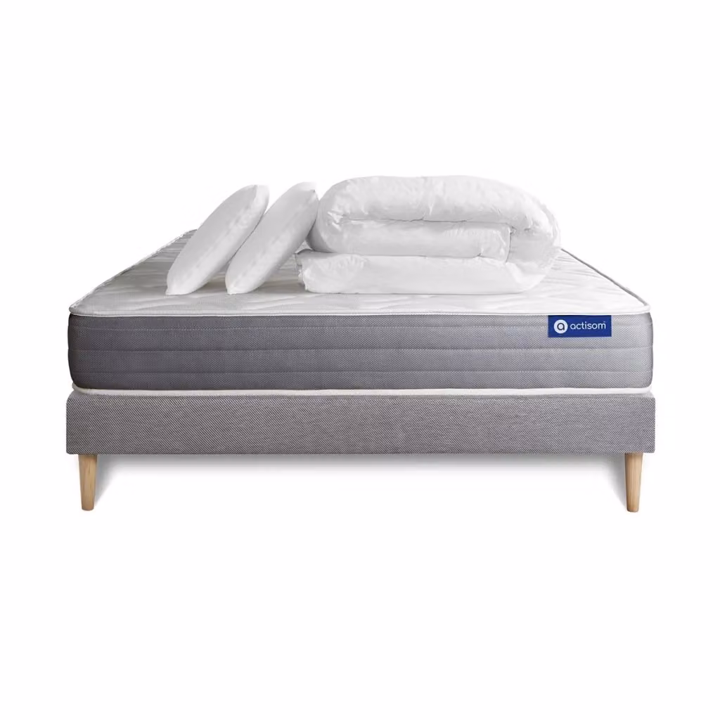 Set letto completo Actisom Dream ibrido con materasso a molle pocket, box spring imbottito e piumino, colore grigio, L/P: 200 x 200 cm – 2