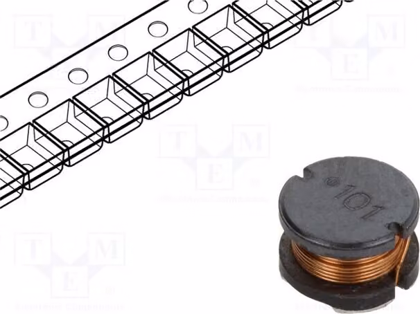 2x Induttore: Filo, induttanza 2,2 mH, corrente 130 mA, tolleranza 10%, diametro 8 mm, altezza 5 mm, componente a montaggio superficiale (SMD), resistenza 10 Ω, modello SDR0805-222KL, componente a montaggio superficiale (SMD), per applicazioni di potenza