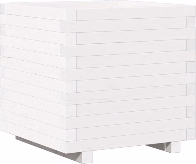 Fioriera a cassetta bianca in legno massello di pino per giardino, L: 50 cm, P: 50 cm, H: 49,5 cm