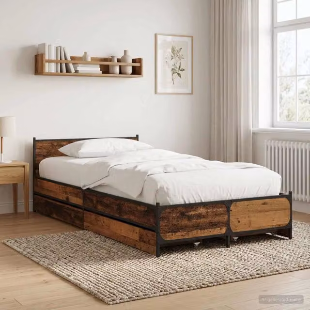 Struttura letto con testata con ruota Legno antico 80 x 200 cm 3429695