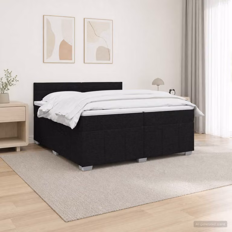 Letto Box Spring vidaXL con Materasso e Illuminazione LED, Nero, L/P: 200 x 200 cm