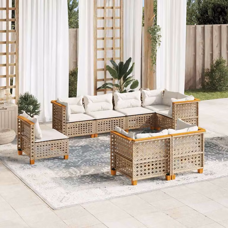 vidaXL Set Divano da Giardino 8 pz a Forma di L in Polyrattan con Cuscini Beige e Rivestimenti Rimovibili
