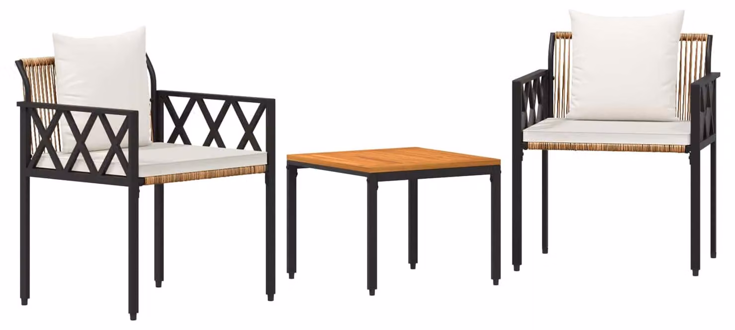 Set di mobili da giardino, 3 pezzi, color marrone e crema, in rattan sintetico