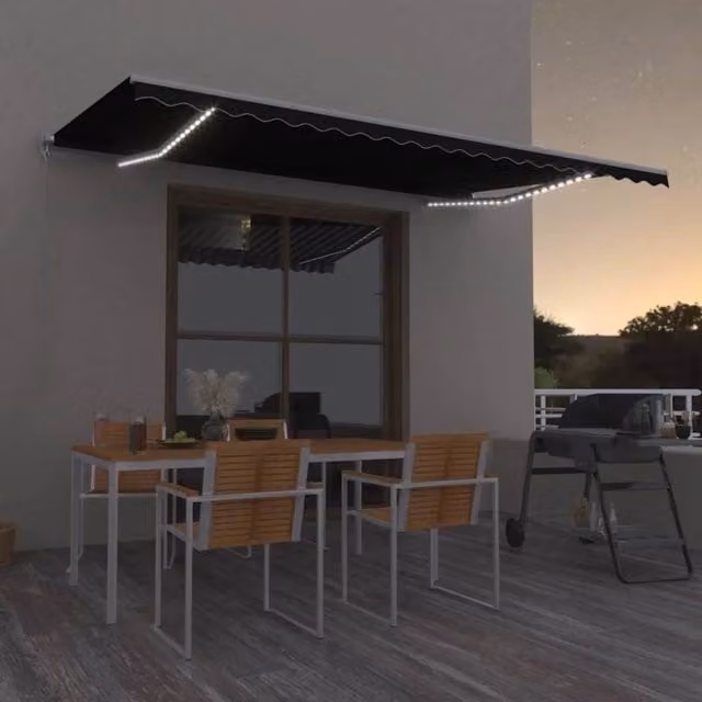 Tenda da Sole Retrattile Manuale vidaxl con LED in Poliestere e Alluminio, Colore Antracite, L: 500 cm, P: 300 cm