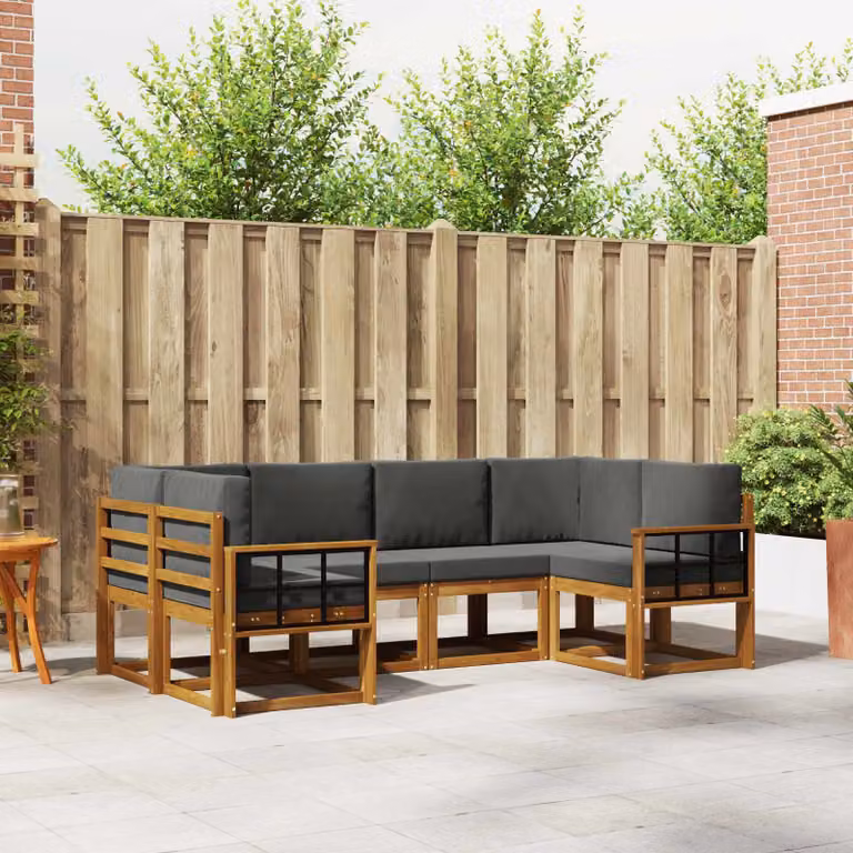 Set di divani da esterno vidaXL 6 pz in legno di acacia con cuscini, colore marrone e antracite