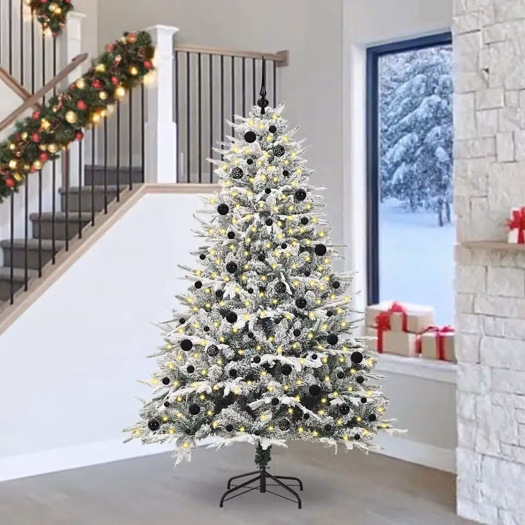 Albero di Natale artificiale moderno vidaXL verde con luci LED bianco caldo e set di palline in PVC e metallo