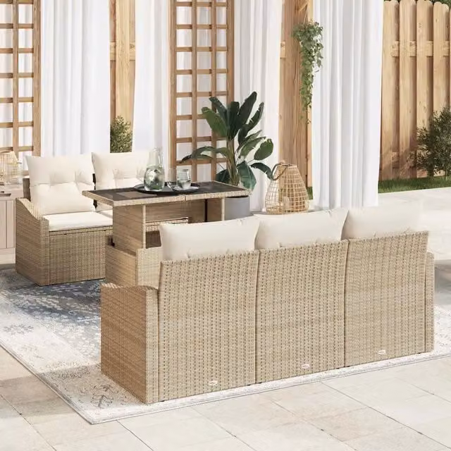 Set Divano da Giardino 6 pz Beige polyrattan 3357654