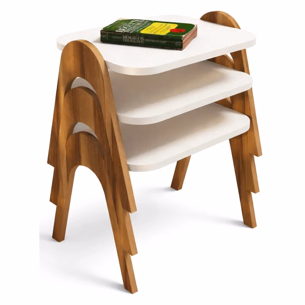 Cerrione Set di 3 Tavolini da Salotto Impilabili Moderni, L/P/H: 49 x 36 x 42 cm, Bianco Crema – 2