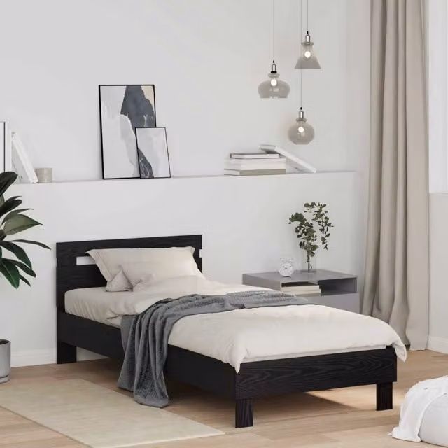 Struttura del letto-Giroletto Rovere Nero 98.5 x 200 cm Legno multistrato 209843
