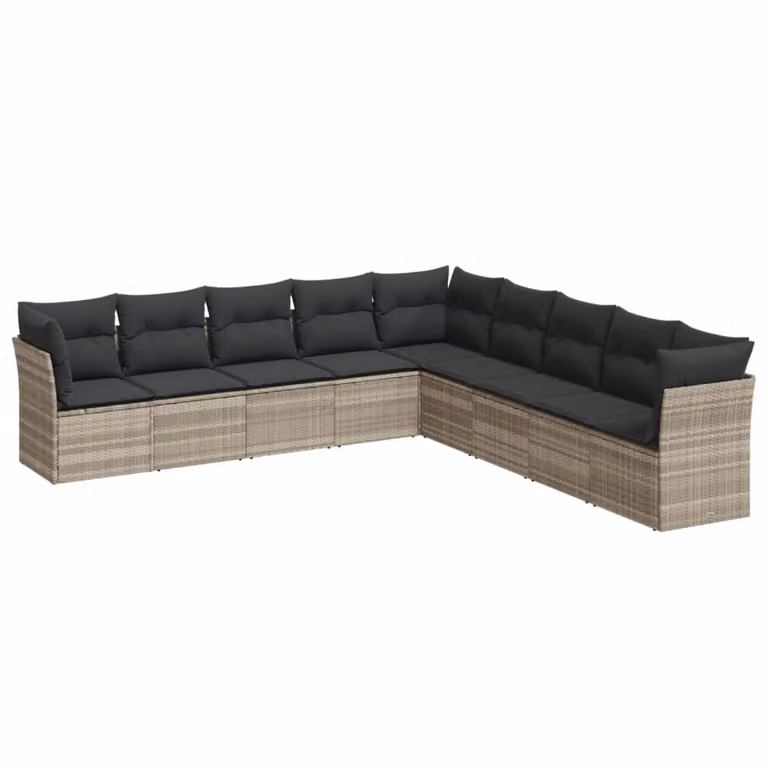 Set Divano da Giardino 9pz con Cuscini Grigio Chiaro Polyrattan