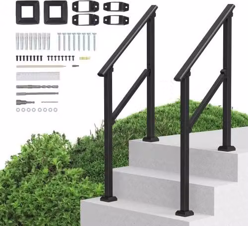 Kit di 2 Corrimano VEVOR per Scale Esterne in Acciaio al Carbonio con Tubo Quadrato, Colore Nero