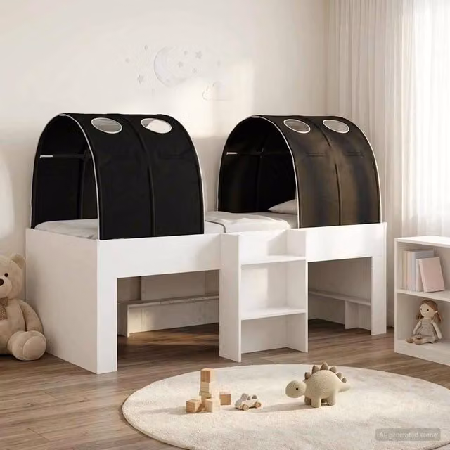 Letto con Tunnel 3 pz Bianco e Nero Legno ingegnerizzato 3423550