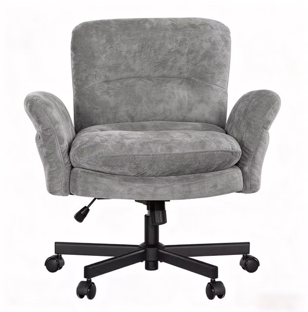 Sedia girevole a 360 gradi con seduta imbottita e altezza regolabile in ciniglia grigia 71 × 68 × 84.5-92.5 cm