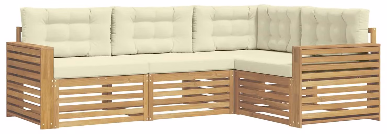 Set di divani da esterno, 4 pezzi, bianco e crema