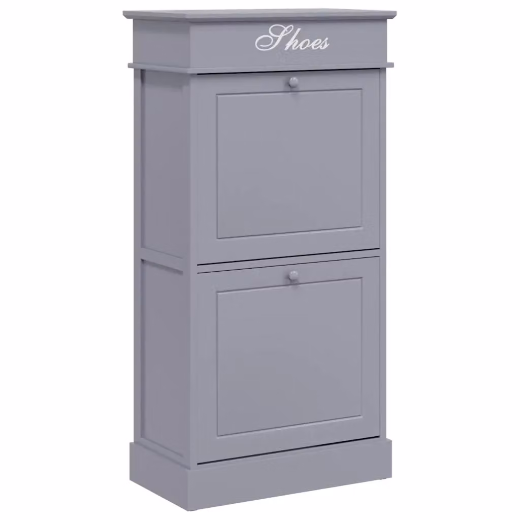 Scarpiera vidaXL Grigia in Legno e MDF con Ante a Ribalta L: 50 cm, P: 28 cm, H: 98 cm – 2